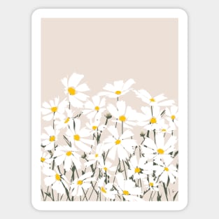 Les Fleurs de Paris - White Cosmos Flowers on Beige Sticker